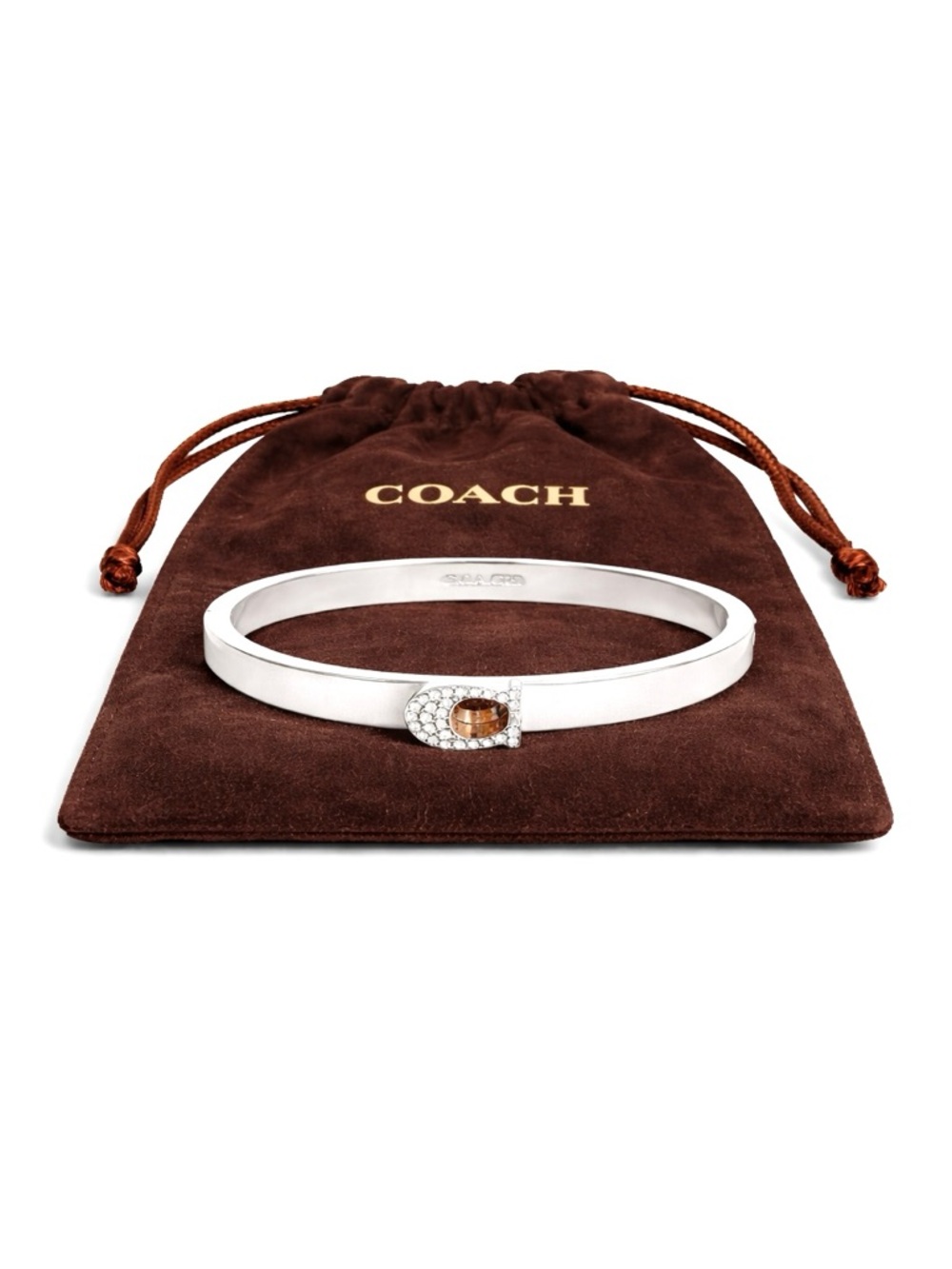 COACH Pave Crystal Signature Silver Tone Hinged Bangle